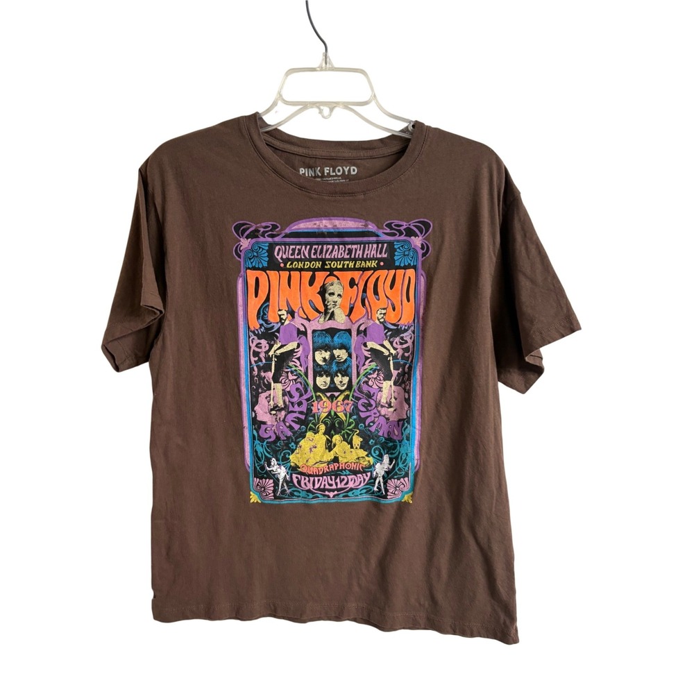 Pink Floyd 1967 London Queen Elizabeth Hall Graphic T-Shirt Brown Womens‎ Small